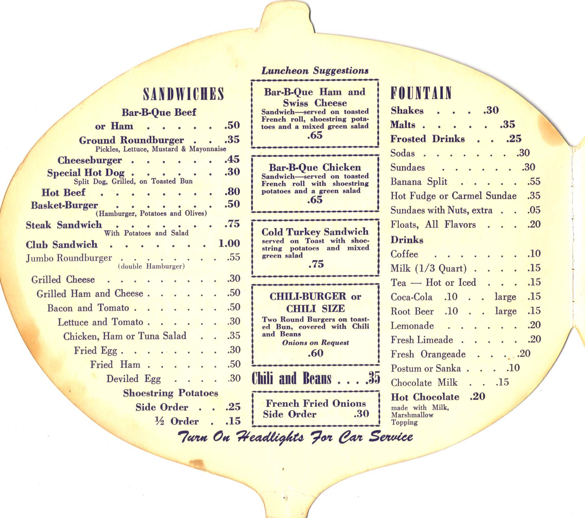 Blue Onion, Santa Barbara menu, 1950. 1701 State Street. IHOP is now
