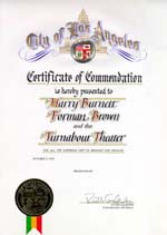 A Certificate of Commendation prepared by the City of Los Angeles