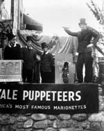 The Yale Puppeteers performing their "come-on" outside the Olvera Street Teatro Torito in 1930 