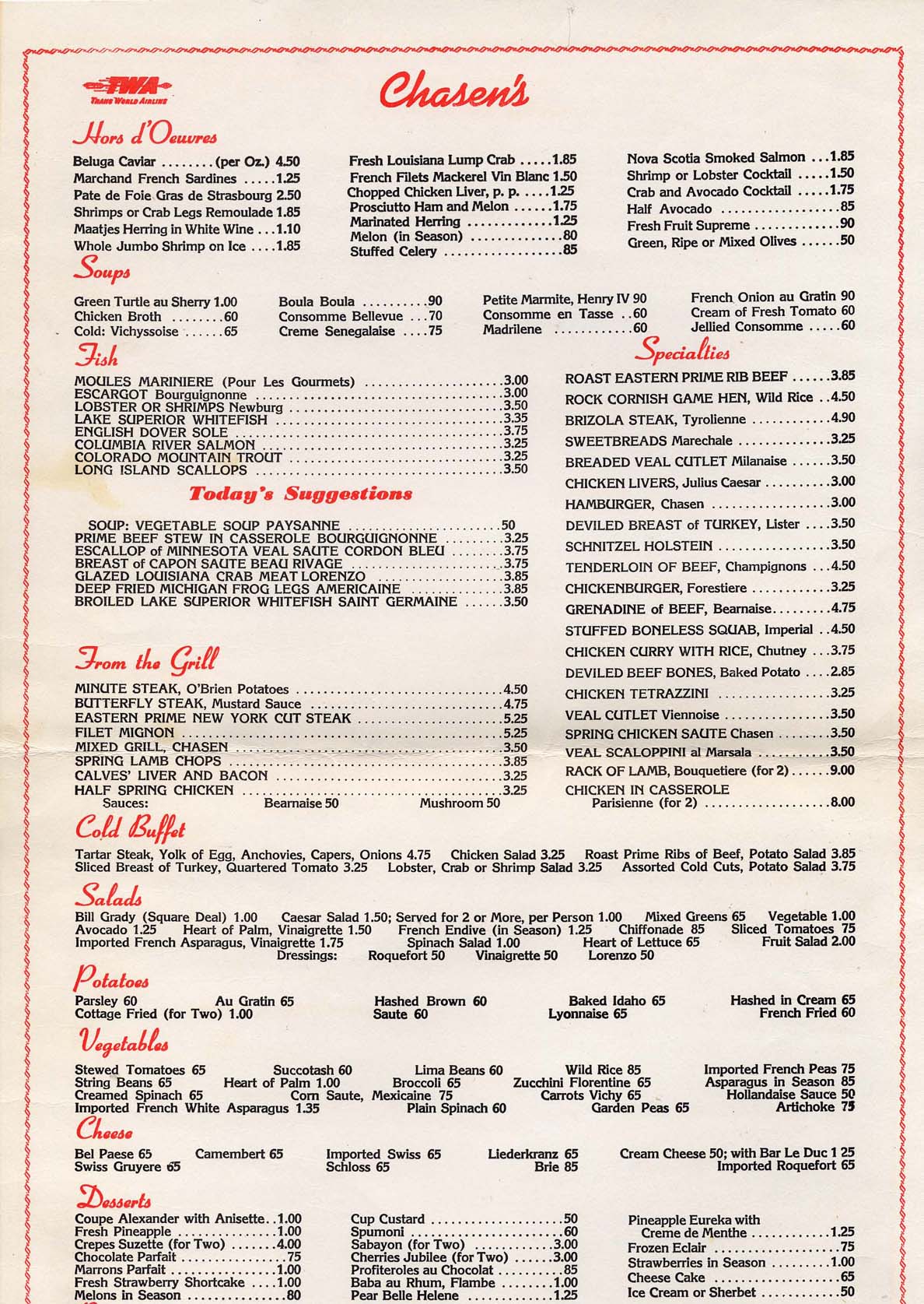 Chasen's Restaurant menu, Los Angeles, circa 1956. | Menu restaurant ...